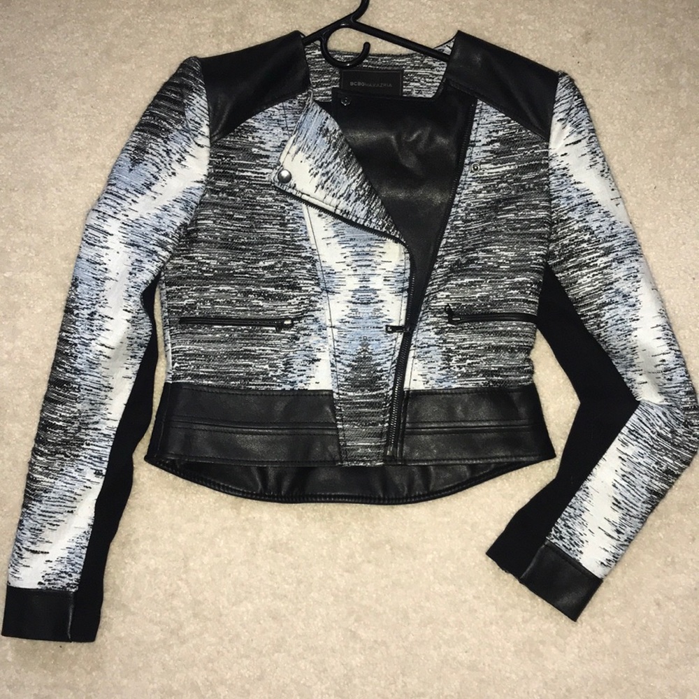 Bcbg cropped knit and pleather jacket